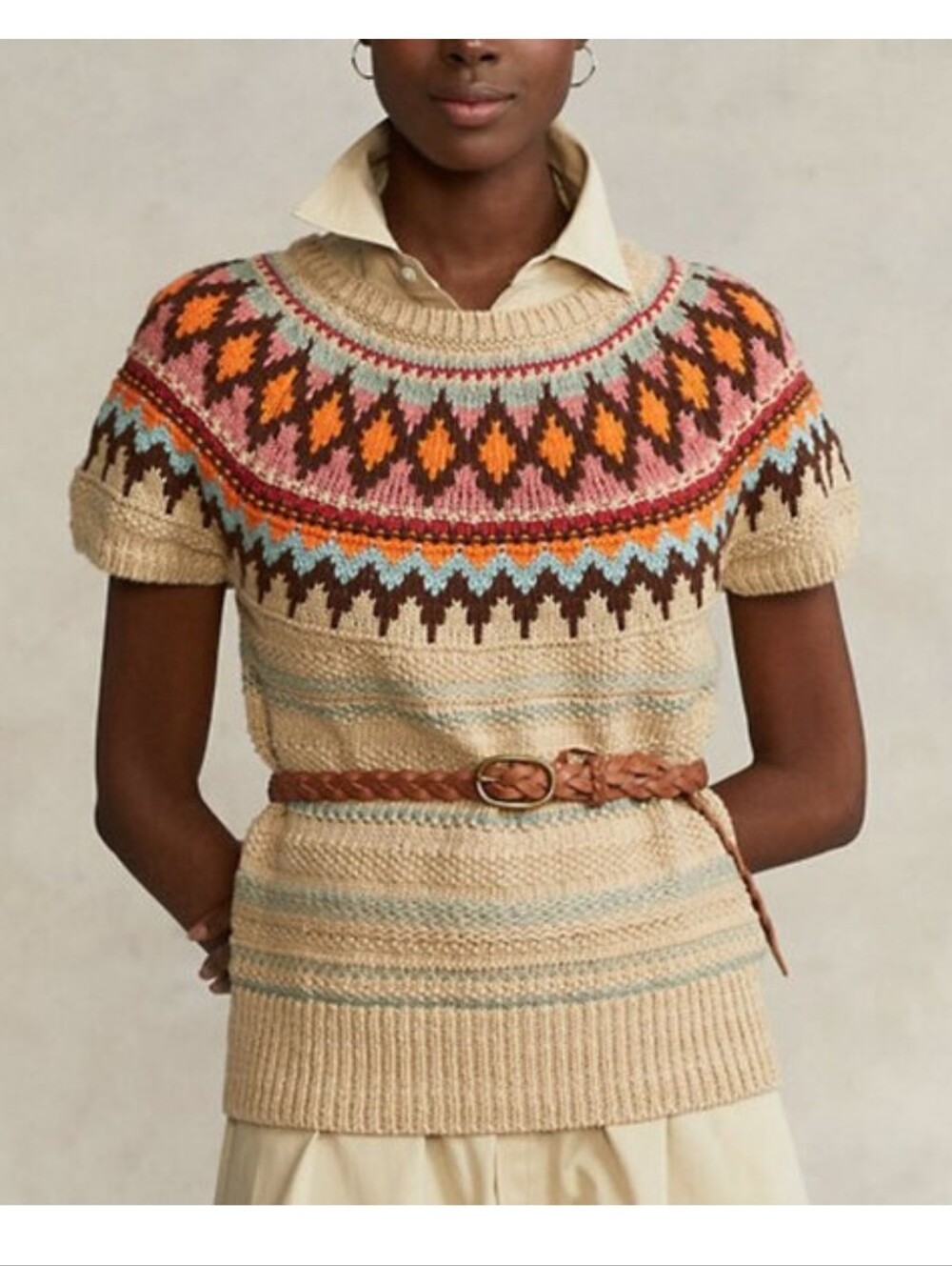 POLO RALPH LAUREN FAIR ISLE JACQUARD SHORT SLEEVE SWEATER